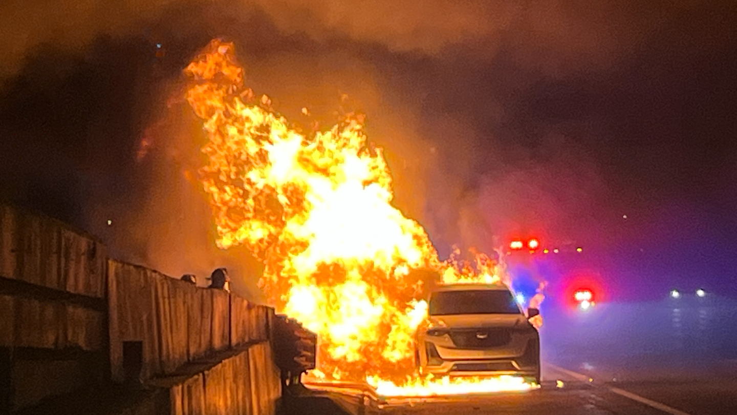 Car Bursts Into Flames on I-40 in Southwest OKC After Earlier Crash