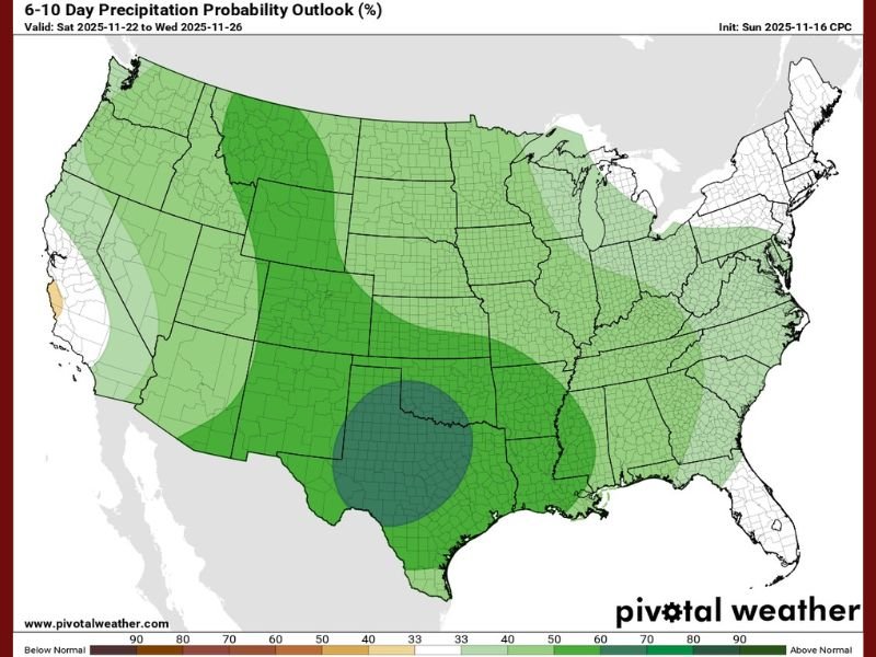 Above-Normal Rainfall Expected Across Much of the U.S. as Thanksgiving Week Approaches, With Texas at the Highest Risk