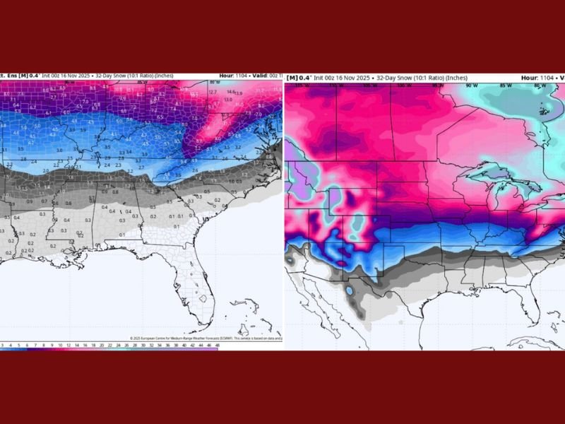 EURO Weather Model Shows Surprise January Snow Potential Across the Gulf Coast and Southern U.S., With Heavier Totals Further North