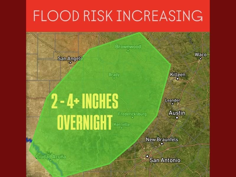 Flash Flood Risk Overnight in Texas Hill Country: Up to 4 Inches of Rain Expected