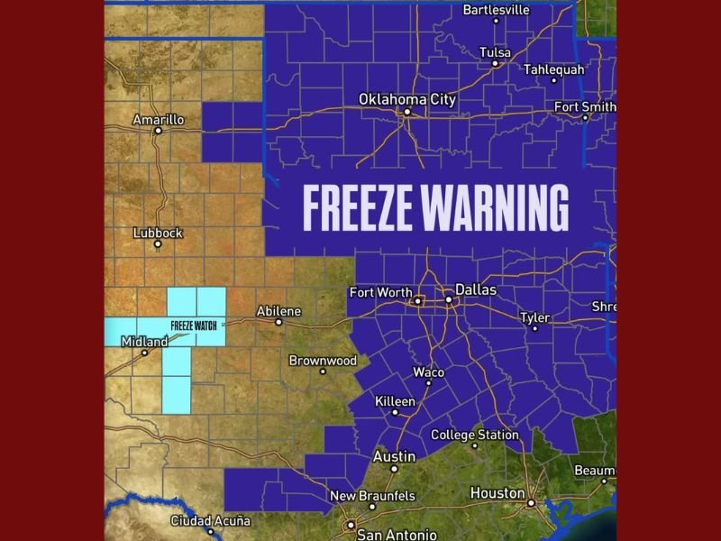Freeze Warning Issued Across Texas and Oklahoma as Temperatures Plunge into 20s