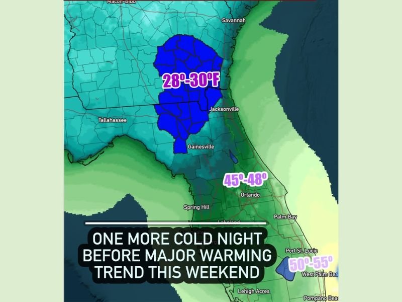 Freeze Warning Issued for North Florida and Southeast Georgia With Overnight Lows Expected Near 30°F