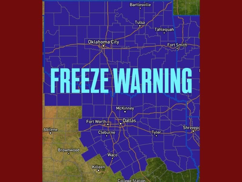 Freeze Warning Issued for Oklahoma and North, East Texas as Temperatures Set to Plunge Sunday Night