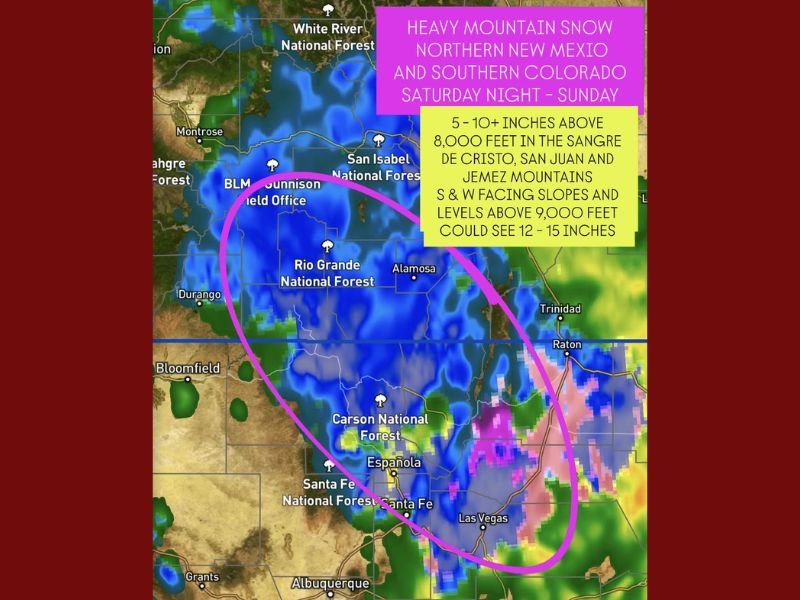 Heavy Mountain Snow Expected Across Northern New Mexico and Southern Colorado This Weekend