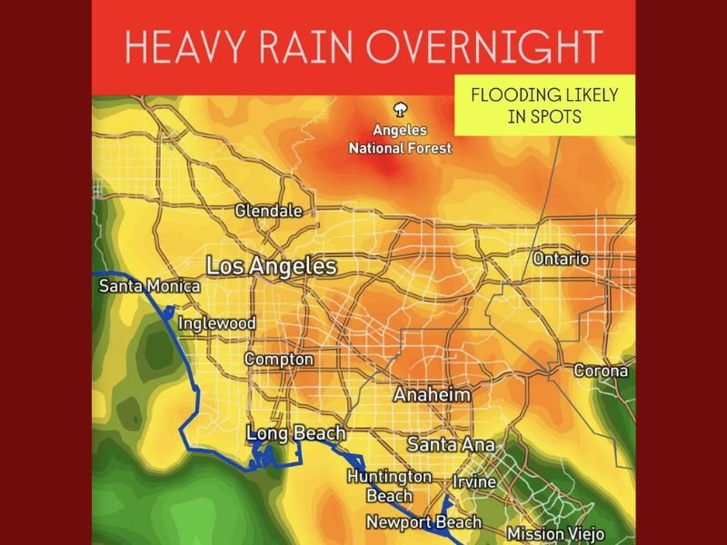 Heavy Rain and Flooding Threat Build Overnight Across Los Angeles County and Surrounding Areas