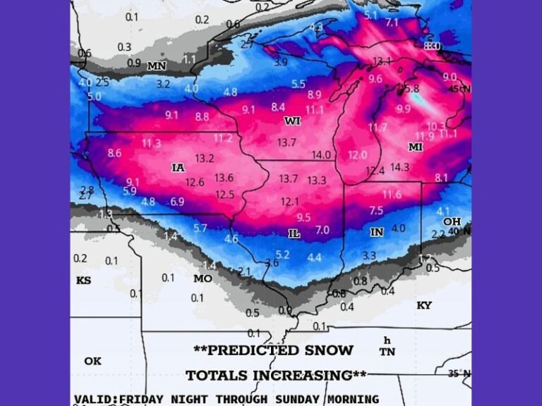 Heavy Snowfall Expected Across Northern Illinois, Wisconsin, and Iowa This Weekend as Totals Could Exceed a Foot