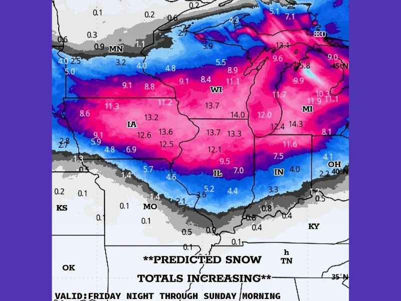 Heavy Snowfall Expected Across Northern Illinois, Wisconsin, and Iowa This Weekend as Totals Could Exceed a Foot