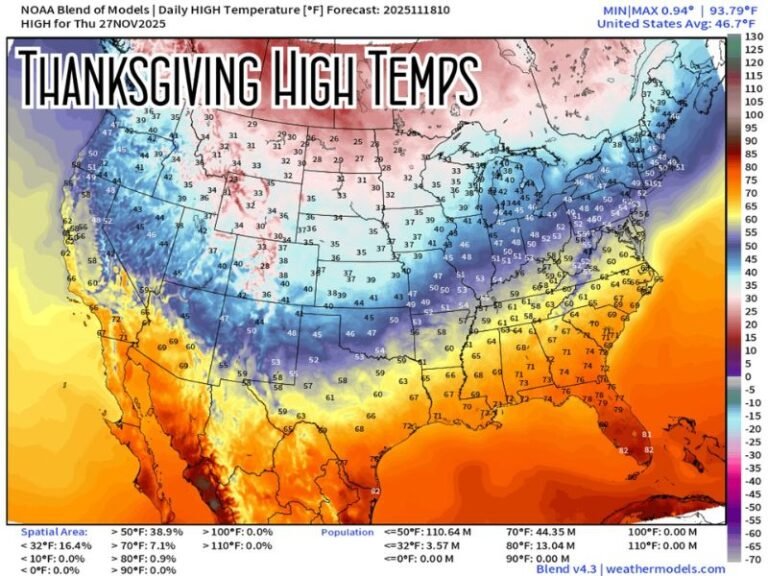 Illinois, Missouri, and Texas to See Drastic Thanksgiving Temperature Split as Cold Front Pushes Across U.S.
