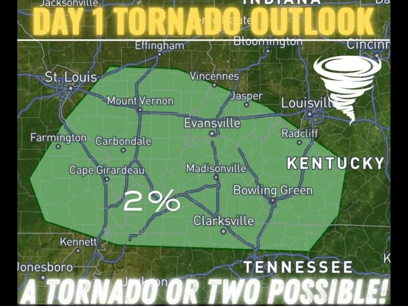 Kentucky, Southern Illinois, and Indiana Under Tornado Watch as Storms Threaten Large Hail and Damaging Winds