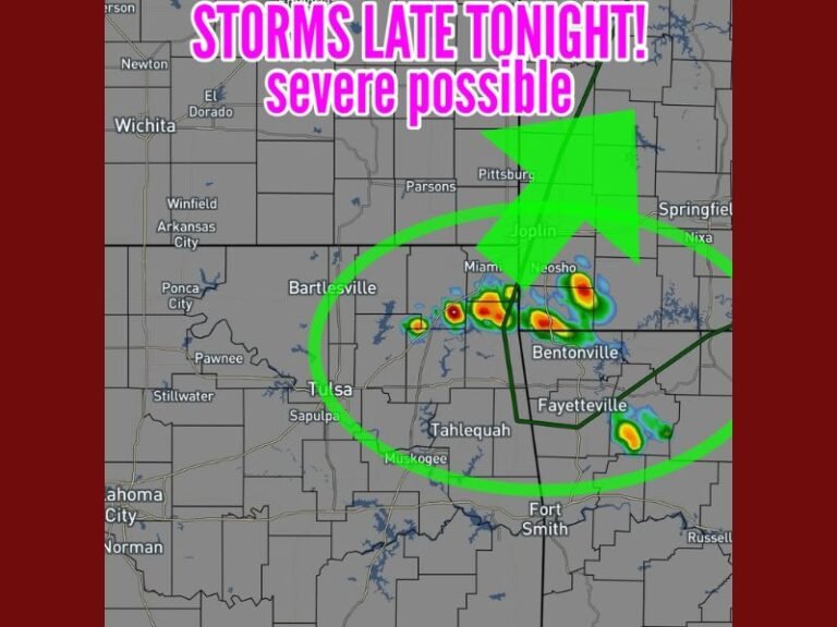 Late-Night Storms Expected in Northeast Oklahoma With Potential for Marginally Severe Hail as Cells Move Into Missouri and Northwest Arkansas