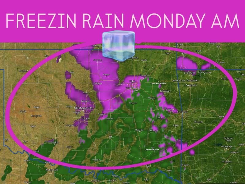 Light Freezing Rain and Sleet Expected Monday Morning Across Oklahoma, Texas, Missouri, and Arkansas
