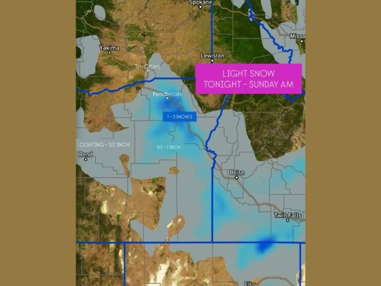Light Snow Expected Across Washington, Oregon, and Idaho Tonight Into Sunday Morning as Quick-Moving System Passes Through