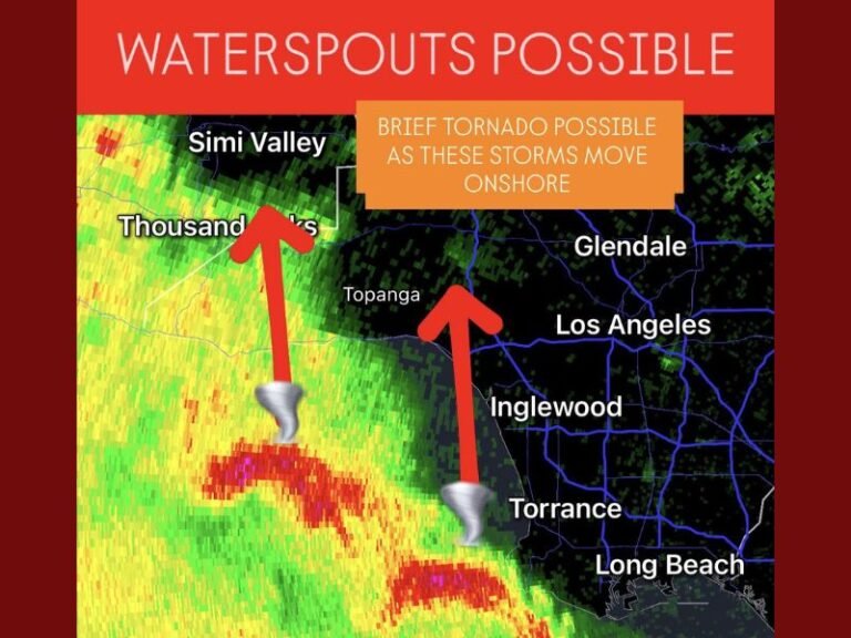 Los Angeles County Braces for Early Morning Storms Bringing Waterspout and Tornado Threat Along the Coast