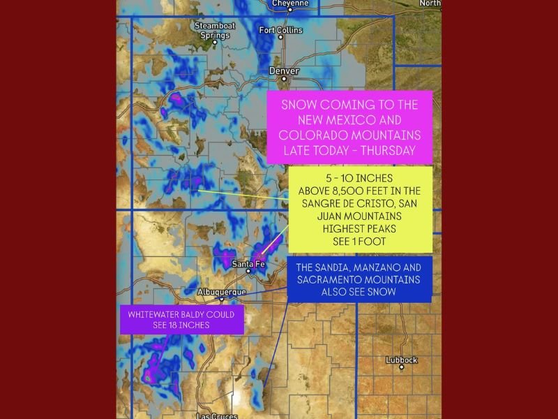 Major Snowstorm to Blanket New Mexico and Colorado Mountains with Up to 18 Inches Expected in Higher Peaks