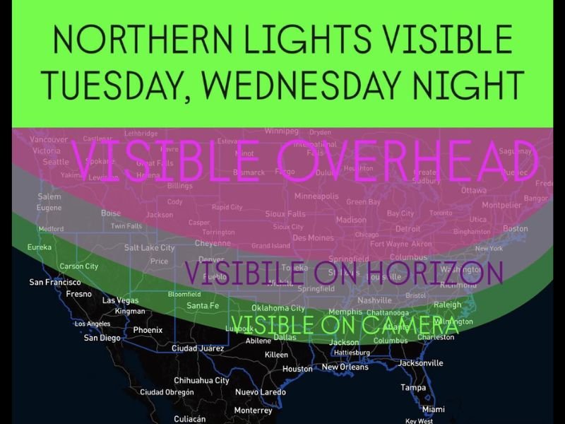 Northern Lights Expected to Shine Across Much of the U.S. Tuesday and Wednesday Night as Severe Geomagnetic Storm Hits