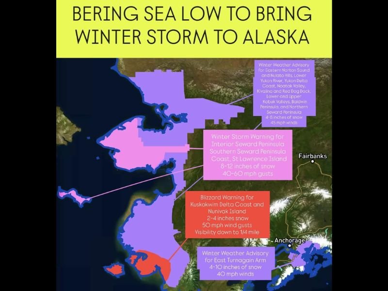 Powerful Bering Sea Low to Slam Alaska with Blizzard Conditions, 60 mph Gusts, and Heavy Snowfall