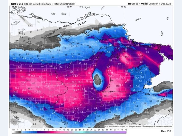 Powerful Winter Storm to Bring 6–14 Inches of Snow Across Iowa, Illinois, Wisconsin, Indiana, and Michigan This Weekend