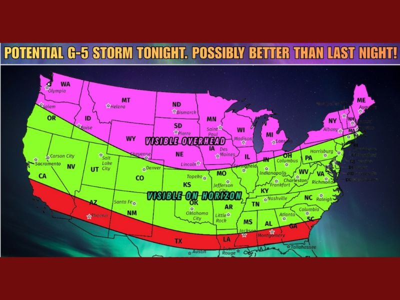 Severe G5 Geomagnetic Storm Could Light Up U.S. Skies Tonight With Rare Northern Lights Display