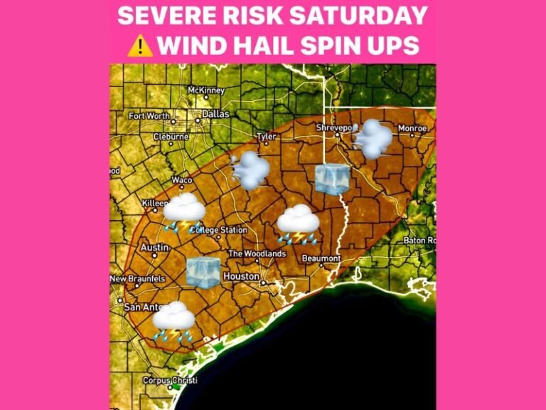 Severe Storm Risk Across Texas and Louisiana This Saturday as Cold Front Triggers Thunderstorms and Damaging Winds
