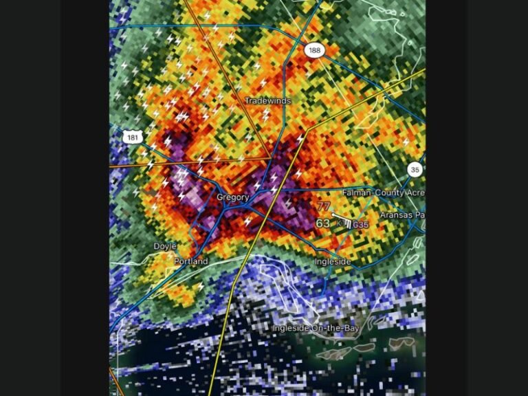 Severe Supercell Storm Slams Gregory, Texas With 3-Inch Hail and Intense Lightning Near Corpus Christi