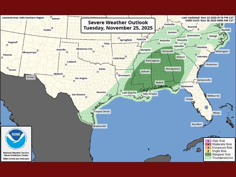 Severe Weather Threat Expands Across the Gulf States and Florida on Tuesday