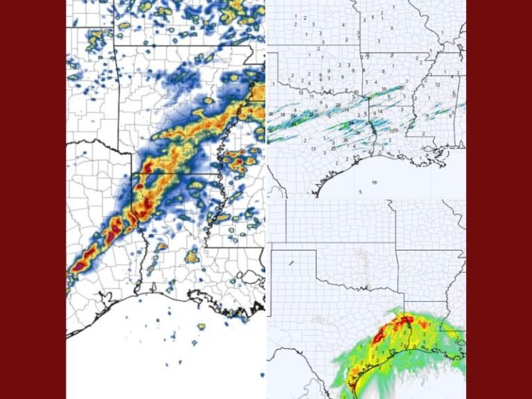 Severe Weather Threat Expands: Texas, Louisiana, Mississippi, and Arkansas at Risk for Tornadoes and Rotating Supercells Monday Evening