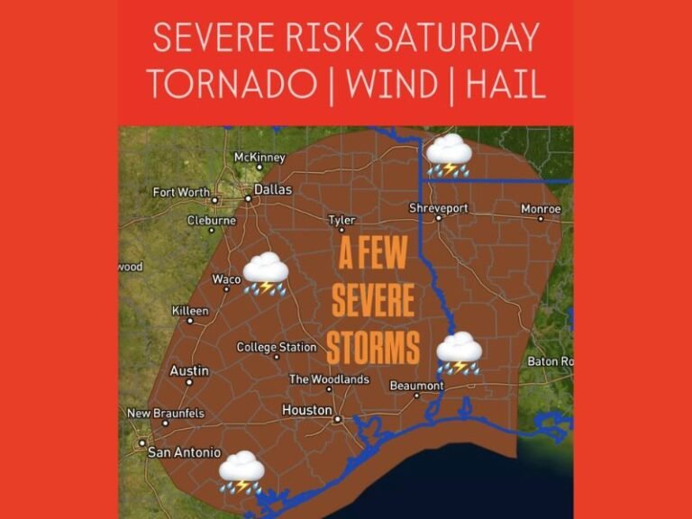 Severe Weather Threatens Texas, Oklahoma, Arkansas, and Louisiana Saturday With Risk of Tornadoes, Hail, and Damaging Winds Ahead of Arctic Front