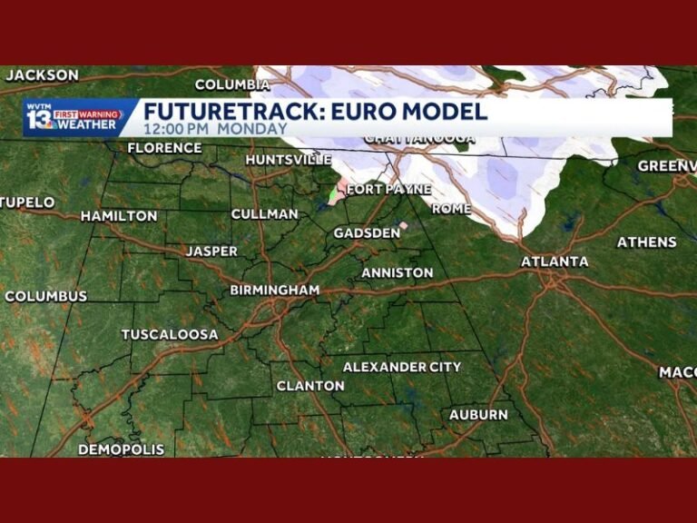 Snow Flurries Possible Across North and Central Alabama as Arctic Air Moves In Monday