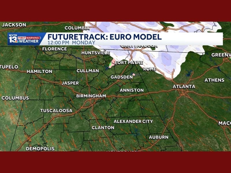 Snow Flurries Possible Across North and Central Alabama as Arctic Air Moves In Monday