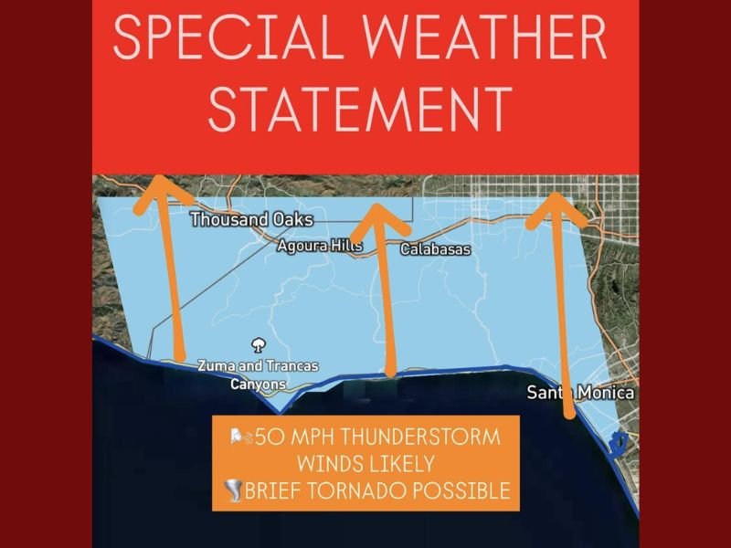 Southern California Storm Brings 50 MPH Winds and Possible Tornado Near Thousand Oaks and Calabasas