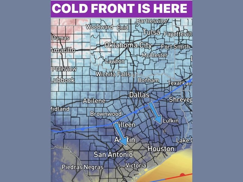 Strong Cold Front Sweeps Across Texas Bringing Gusty Winds and Thanksgiving Morning Freeze to North Regions