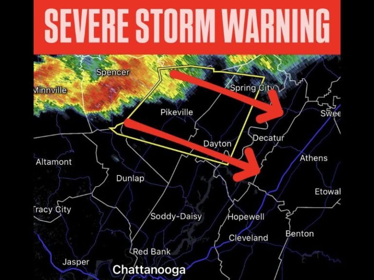 Tennessee Severe Thunderstorm Warning Issued for Dayton, Spring City, and Pikeville Until 8:00 PM CST