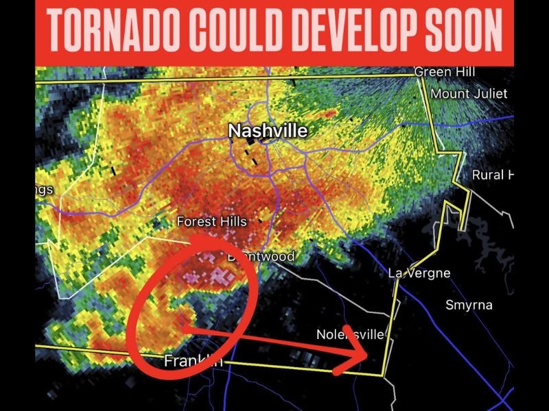 Tennessee Weather Alert: Tornado Could Develop South of Nashville, Meteorologists Warn