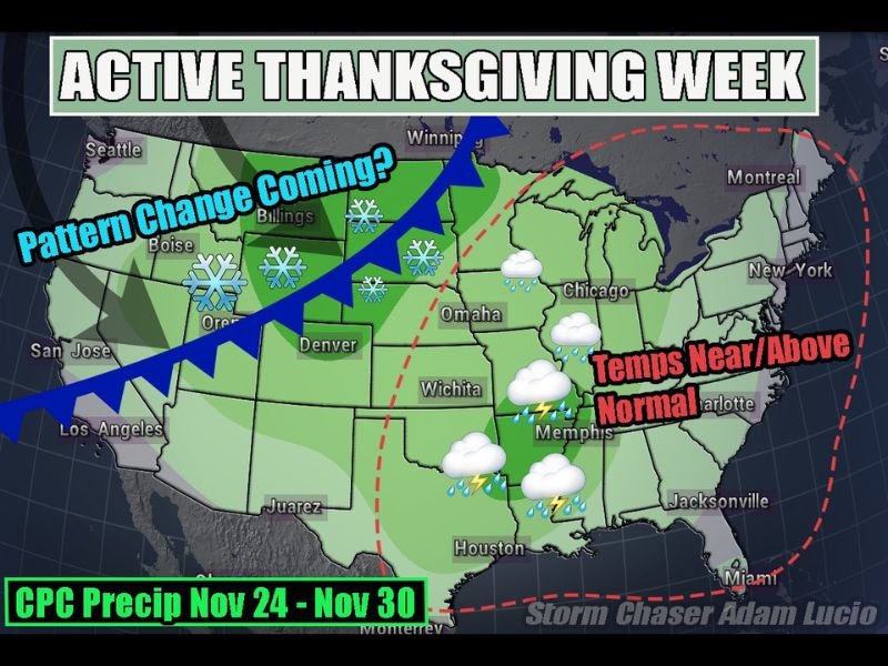 Texas, Arkansas, and Illinois Could See Heavy Rain and Storms During Active Thanksgiving Week