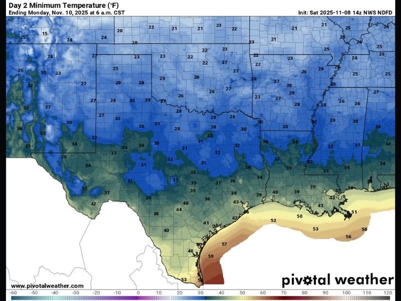 Texas Braces for Widespread Freeze as Temperatures Drop Below Freezing Across the State Monday Morning