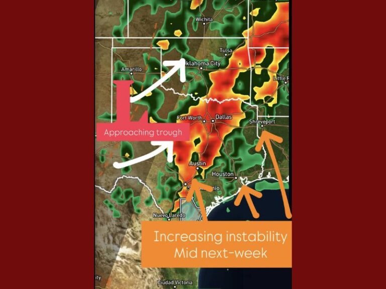 Texas Expected to See Increasing Storm Chances Next Week as Incoming Trough Boosts Instability and Raises Risk for Heavy Rainfall