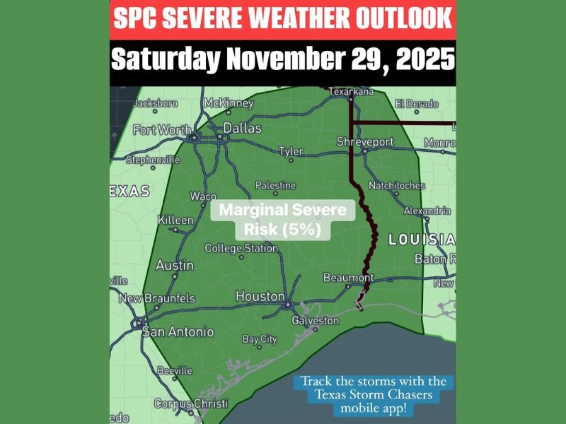 Texas Faces Late-Night Severe Thunderstorm Threat With Risk of Hail, Strong Winds, and Isolated Tornadoes