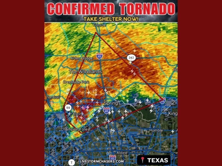 Texas Tornado Warning: Confirmed Twister Touches Down Near Houston Metro, Moving Northeast at 25 MPH