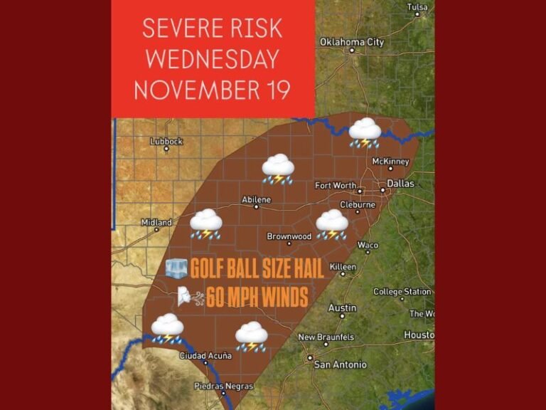 Texas and Southern Oklahoma Face Severe Weather Threat Wednesday: Golf Ball-Sized Hail and 60 MPH Winds Possible