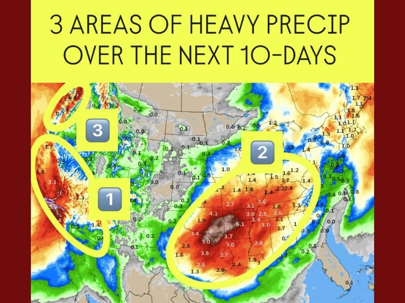 Three Major U.S. Regions Face Heavy Rainfall and Storm Threats Over the Next 10 Days