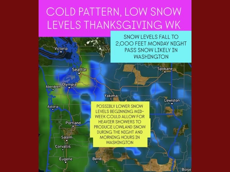 Washington State Braces for Lower Snow Levels and Colder Temperatures Ahead of Thanksgiving