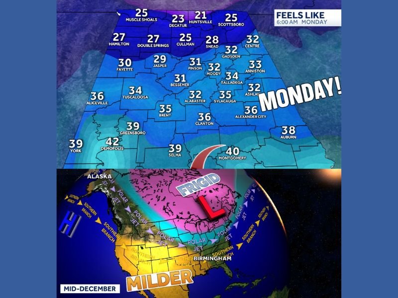 Alabama Weather: Chilly Weekend Ahead With More Cold Air Arriving Sunday, Followed by Midweek Warmup