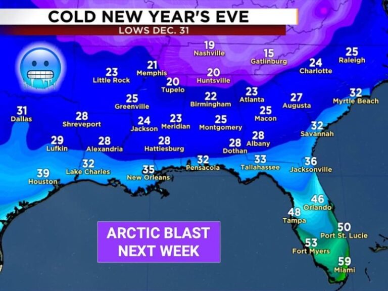 Arctic Blast to Drive Freezing Temperatures Across the Southern United States on New Year’s Eve, Forecasters Warn