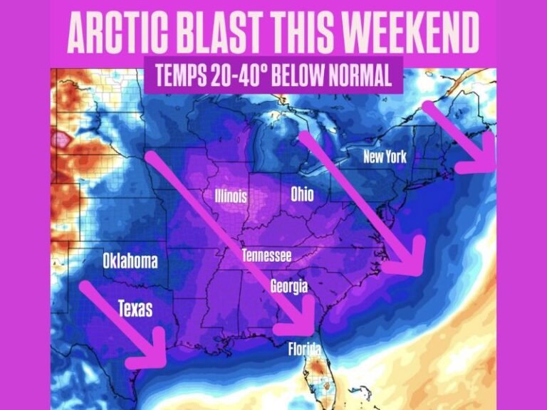 Arctic Blast to Drive Temperatures 20–40 Degrees Below Normal Across the Midwest, Great Lakes, Ohio Valley, and Down Into Texas, Tennessee, Georgia, and Florida This Weekend