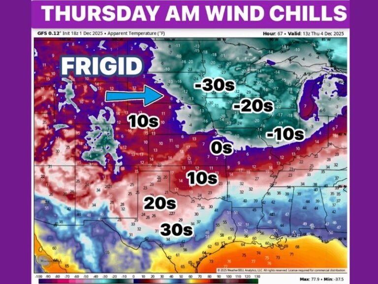 Arctic Blast to Grip Minnesota, Wisconsin, and Illinois With Dangerous -30°F Wind Chills by Thursday Morning