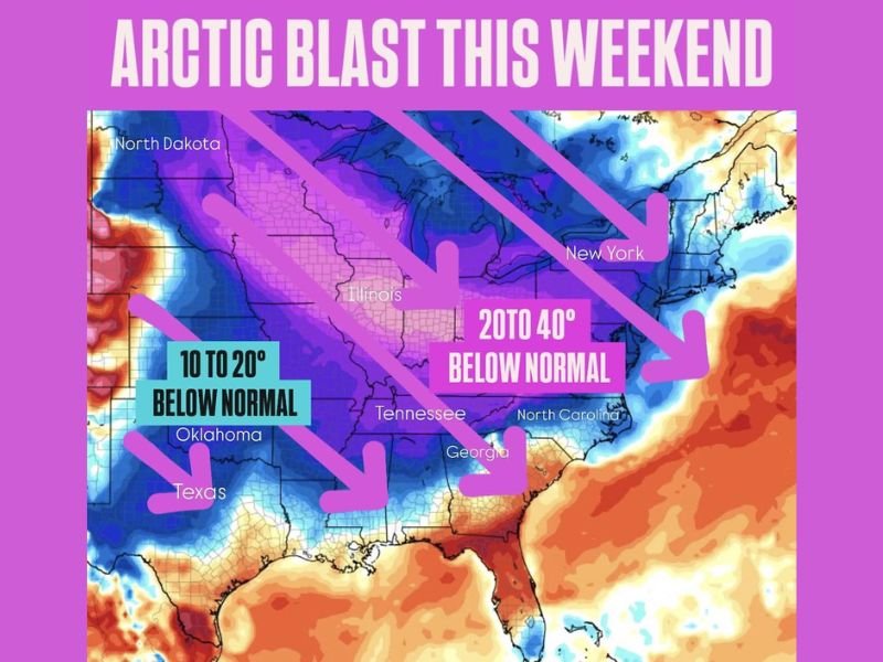 Arctic Blast to Hit Illinois, Midwest, Great Lakes, and Ohio Valley With Temperatures Up to 40° Below Normal This Weekend