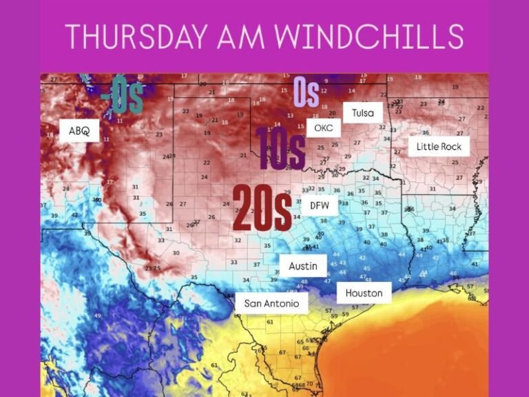 Arctic Blast to Plunge Texas and Oklahoma Into Freezing Wind Chills Thursday Morning