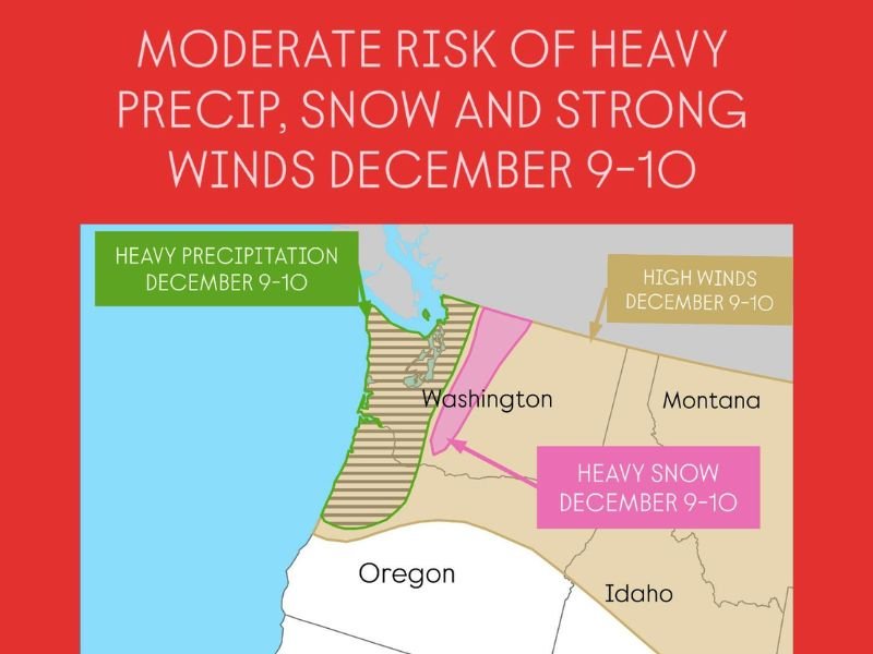 Atmospheric River to Bring Heavy Rain, Snow, and Strong Winds to Washington and Oregon December 9–10