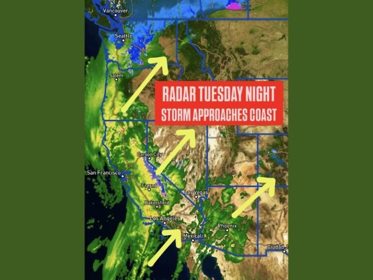 California, Oregon, Arizona, and Nevada Prepare for Widespread Rain as Powerful West Coast Storm Arrives Tuesday Night