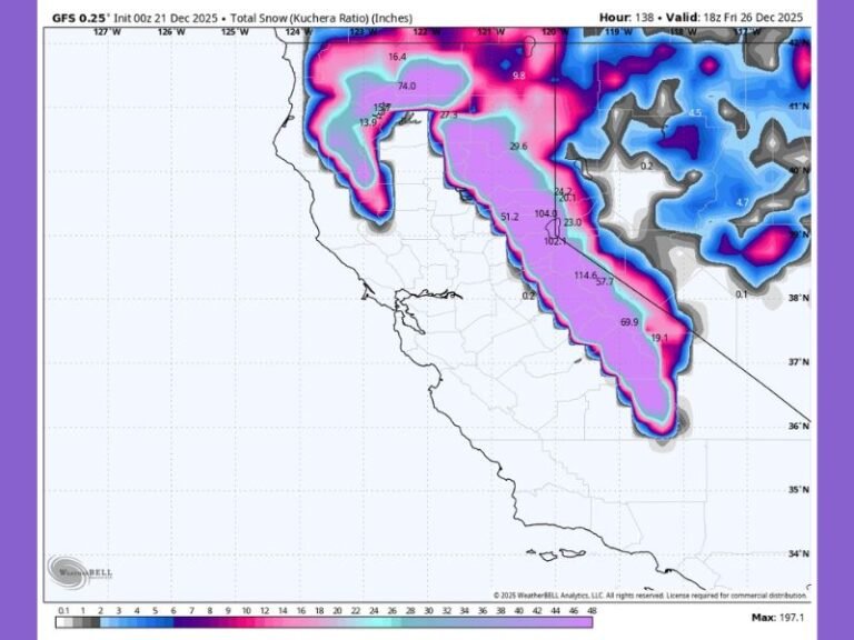 California Sierra Nevada Braces for a Massive Winter Storm Expected to Drop Over 100 Inches of Snow in the Coming Days